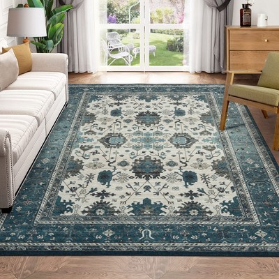 Area Rug Vintage Floral Rug Boho Rug, Non-Slip Non-Shedding Low-Pile
