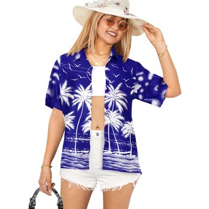 LA LEELA Women's Button Down Blouses Casual Summer Party Blouses Shirt Collared Blouse Short Sleeve Tropical Vacation Hawaiian Shirts Tops - 1 of 4
