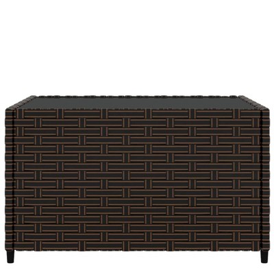 Brown Poly Rattan Square Patio Coffee Table with Tempered Glass Top