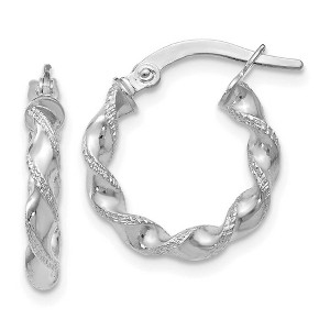 Black Bow Jewelry 2.5mm 10k White Gold Polished & Textured Twisted Hoops, 15mm - 1 of 4