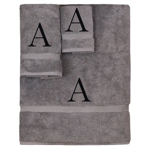 BC BARE COTTON Monogrammed Towel Set, Personalized Gift, Set of 3 - Gray - Black Block - 1 of 1