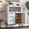 Sideboard with 3 Drawers ,1 door and 1 glass Door Wood Cabinet with Storage for Kitchen, Dining Room, Hallway 33.46" x 15.74" x 47.2" - 3 of 4