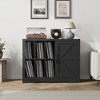 Farmhouse Record Player Stand Cabinet with Door Wooden Storage Rack with Holder Shelves Fits 750 Albums CD DVD Table for Living Room, Black - 2 of 4