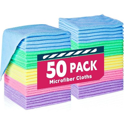 50-Pack Microfiber Cleaning Cloths, Bulk Microfiber Towels for Cars and Home, Assorted Colors 12x12 Inches