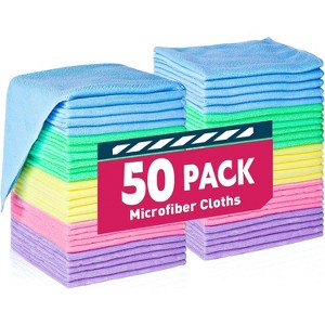 50-Pack Microfiber Cleaning Cloths, Bulk Microfiber Towels for Cars and Home, Assorted Colors 12x12 Inches - 1 of 4