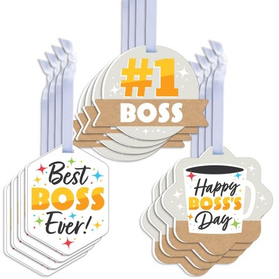 Big Dot of Happiness Happy Boss's Day - Assorted Hanging Best Boss Ever Favor Tags - Gift Tag Toppers - Set of 12