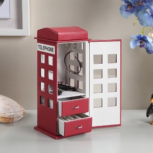 Gulches 11.5" Tall Leather Jewelry Box, British Telephone Design, Burgundy Red - 1 of 4