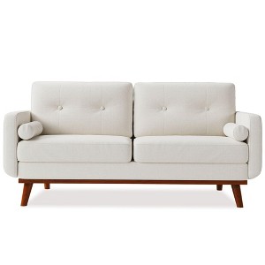 GustoWave 65"W Mid Century Modern Loveseat Sofa, 2 Seater Linen Upholstered Couch, Nordic Solid Wood Decorative Sofa - 1 of 4