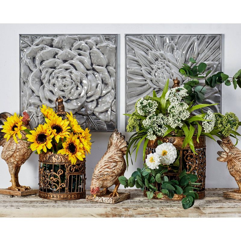 Metal Floral Wall Decor with Embossed Designs Set of 3 Gray - Olivia &#38; May, 3 of 23