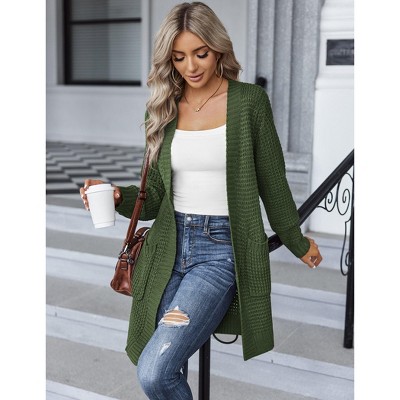 Zeagoo Women's Open Front Chunky Knit Sweater Oversized Lantern Sleeve Cardigan Outwear Rust