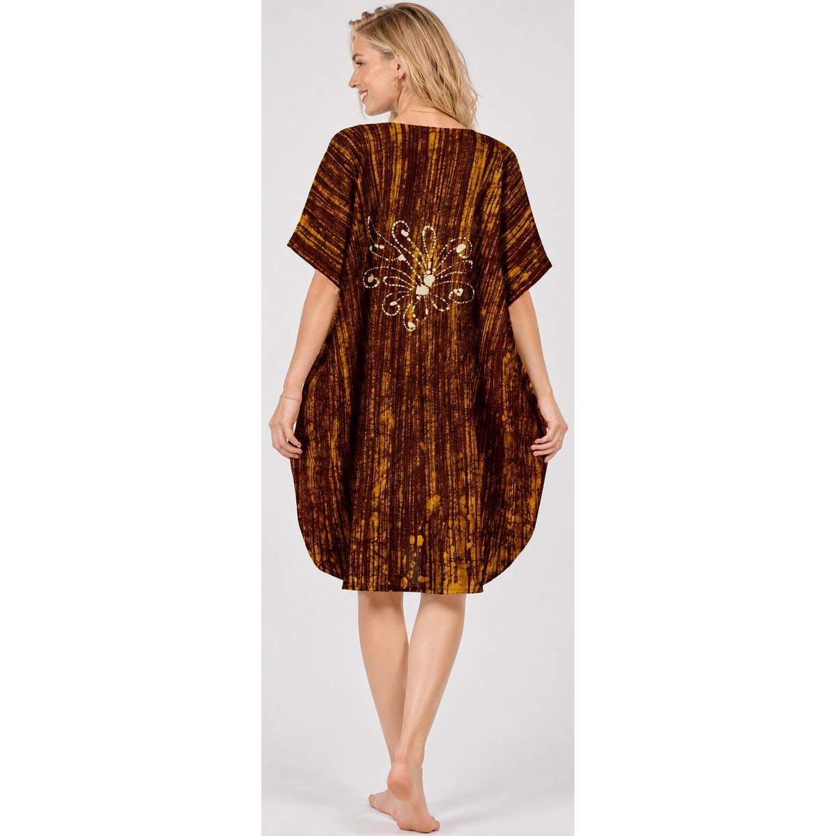 LA LEELA Summer Cotton Resortwear Caftan for Women Vacation Cruise Holiday Loungewear Maternity Friendly Beachwear Dress 2X-3X Brown Paisley - thumbnail 2
