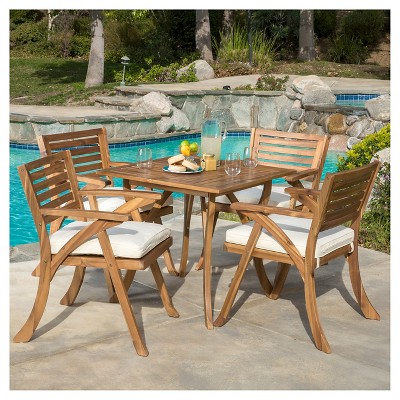 Hermosa 5pc Acacia Wood Patio Dining Set with Cushions - Teak Finish - Christopher Knight Home