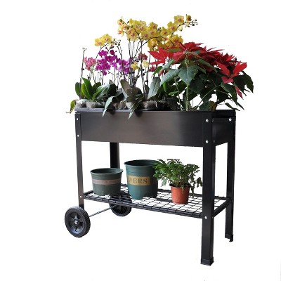Aghana Digitals Elevated Mobile Metal Garden Cart with Wheels & Storage Shelf - Waist-Height
