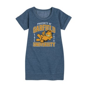 Girls' - Garfield - Varsity Graphic Short Sleeve Fleece Dress - 1 of 4