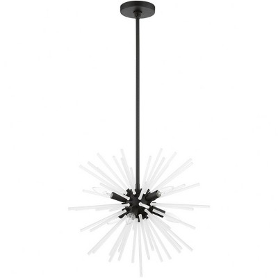 Uptown Black Sputnik 6-Light Chandelier with Acid Etched Rods