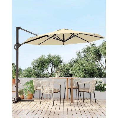 10FT Outdoor Cantilever Umbrella Patio Umbrella with Base Included Market Sun Shade Windproof Offset Umbrella with 360-Degree Rotation