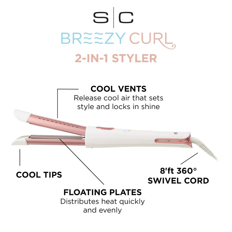 StyleCraft Breezy Curl 2-in1 Cool Air Hair Styler Tourmaline Ionic Technology for Straight or Wavy Styles, 6 of 9