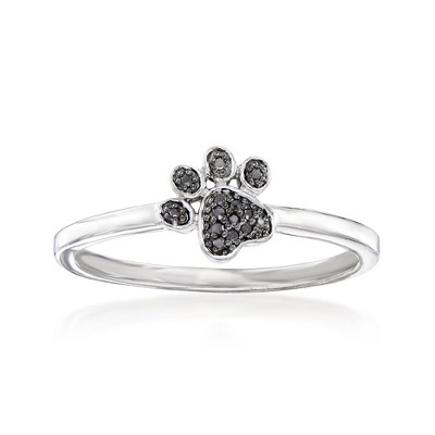 Ross-Simons Black Diamond-Accented Paw Print Ring in Sterling Silver