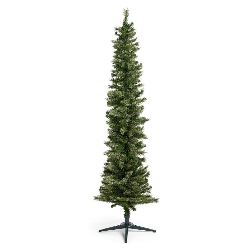 Home Heritage Pre-Lit Skinny Artificial Pine Christmas Tree with Lights and Foldable Stand, 3 of 7