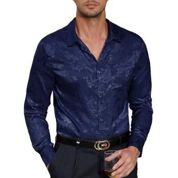 Men's Floral Jacquard Dress Shirt Long Sleeve Button Down Shirts Luxury for Wedding Party Prom