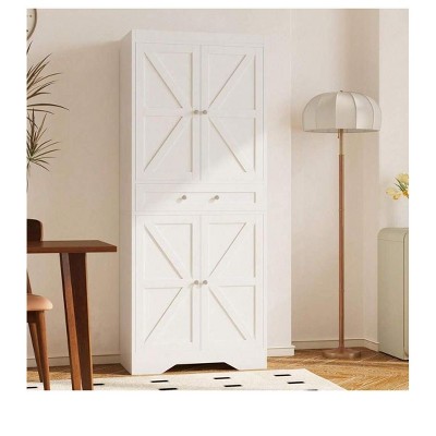 White Storage Cabinet With 4 Doors And 1 Drawer,72" White Kitchen Pantry Storage Cabinet,Tall Wood Cabinet Locker For Kitchen Living Room Dining Room