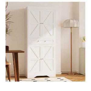 White Storage Cabinet With 4 Doors And 1 Drawer,72" White Kitchen Pantry Storage Cabinet,Tall Wood Cabinet Locker For Kitchen Living Room Dining Room - 1 of 4