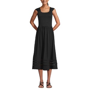 Lands' End Women's Slub Cap Sleeve Shirred Skirt Midi Dress - 1 of 4