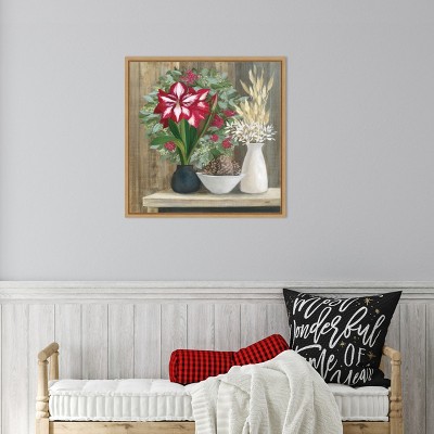 Natural Holiday Floral Still Life Canvas Print with Maple Frame