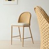 Rattan Back Counter Height Bar Stool Set Of 4 Linen Upholstered Seat Woven Design For Kitchen Island Or Home Bar-Tanpinhause - 3 of 4
