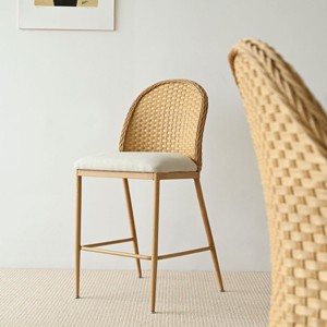 Barcelona Rattan Counter Stool, Linen Upholstered Midbar Chair, 26 Inch Stools with Rattan Back for Kitchen Island, Dining Room - Maison Boucle - 1 of 4