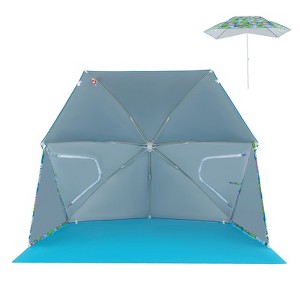 Gymax Beach Umbrella Tent UPF50+ Sun Protection Pop up Sunshade Umbrella w/ Outdoor Sun Shelter Tent for Beach Camping Yard - 1 of 4