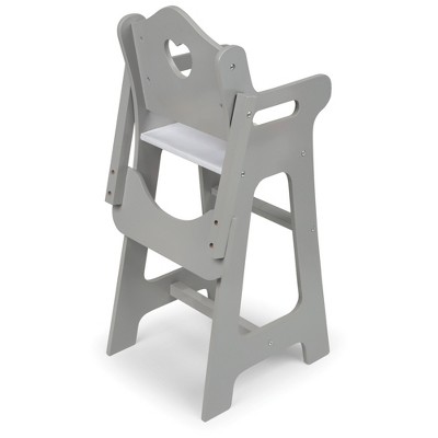 Executive Gray and White Wooden Doll High Chair with Fabric Seat Cover
