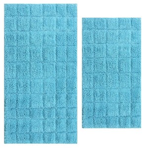 Knightsbridge Summer Tile 220 GSF Non Skid Back Bath Rug Set - 2- Piece - 17x24 and 21x34", Aqua - 1 of 1