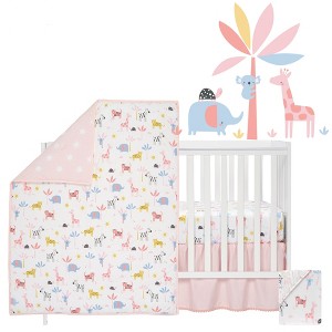 Lambs & Ivy Snuggle Jungle Pastel Safari Cotton Jersey 5-Piece Crib Bedding Set - 1 of 4