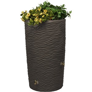 Good Ideas Impressions 65-Gallon Rain Saver Barrel Faux Palm Trunk Surface, Dual Spigot Locations with 2 Brass Spigots and Screen, Oak - 1 of 4