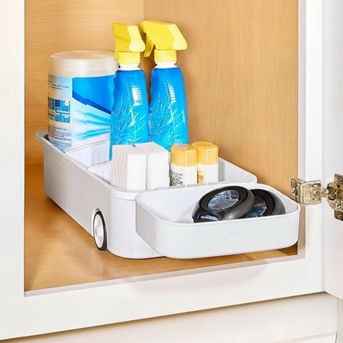 The Lakeside Collection Kitchen Storage Caddy with Adjustable Dividers and Wheels -