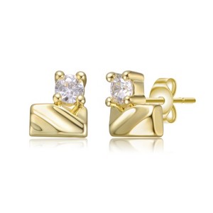 Guili Rectangular 14K Gold-Plated Stud Earrings with Clear Moissanite, Elegant and Timeless Design - 1 of 2