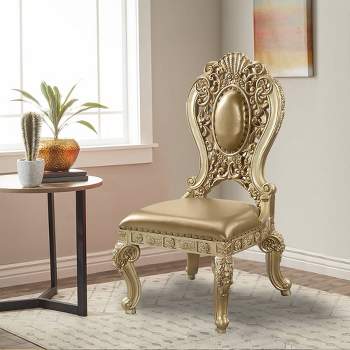 Set of 2 27" Seville PU Dining Chairs Gold Finish - Acme Furniture