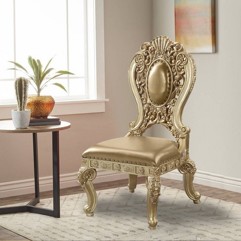 Set Of 2 27 Seville Pu Dining Chairs Gold Finish - Acme Furniture : Target