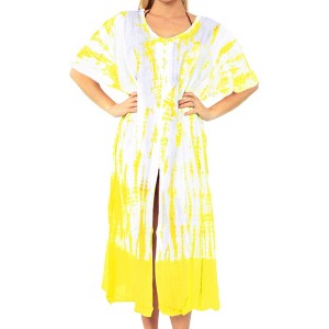 LA LEELA Women's Vacation Wear Casual Short Sundress Summer Vacation Loose Tunics House Wear Beach Dresses 12-16 White, Tie Dye Design - 1 of 4