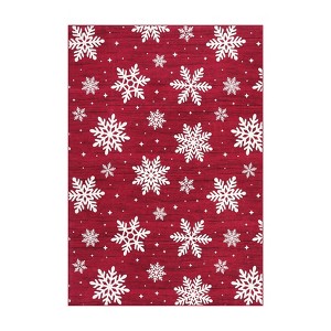 Washable Christmas Snowflake Print Living Room Rugs, Xmas Decorative Carpet for Bedroom Kids Room, Non Slip Low Pile Floor Cover - 1 of 4