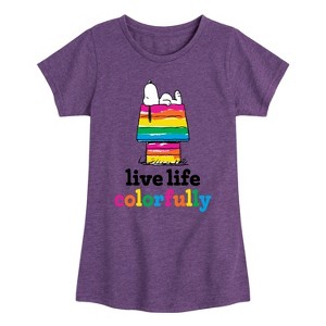 Girls' - Peanuts - Live Life Colorfully Fitted Short Sleeve Graphic T-Shirt - 1 of 4