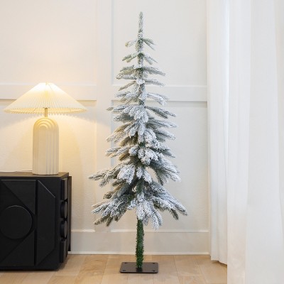 4.6' Snow-Flocked Slim Potted Christmas Tree with Lights