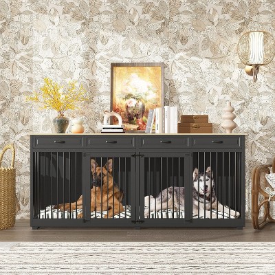 Famapy 86.6"lack Large Dog Crate Furniture with 4 Drawers Multi-Purpose Furniture Style Dog Crate