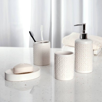 Felix White Ceramic Oval Soap Dish with Embossed Motif