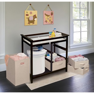 Espresso Baby Changing Table with Hamper and Drawers