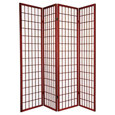 6 ft. Tall Window Pane Shoji Screen - Rosewood (4 Panels)