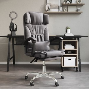 vidaXL Massage Reclining Office Chair Gray Faux Leather - 1 of 4