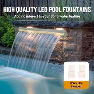 Pool Fountain Stainless Steel, Pool Waterfall with LED Strip Light, Waterfall Spillway Rectangular Garden Outdoor, LED Pool Fountains - 1 of 4