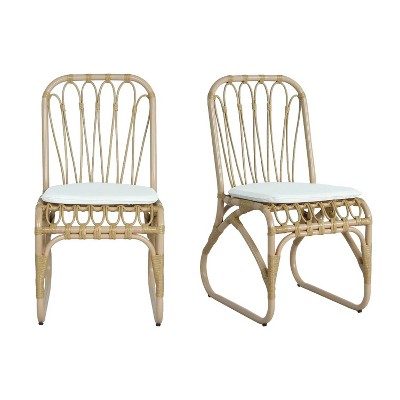 17.75'' Outdoor PE Wicker Dining Chairs with Washable Cushion Set of 2 Natural